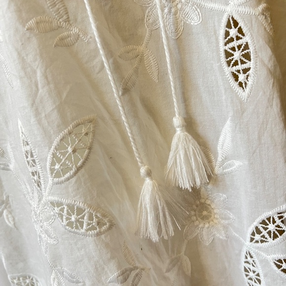 J MCLAUGHLIN TOP M FLORAL EYELET TASSEL BOHO COTTON COASTAL GRANDMA BREATHABLE - Picture 7 of 13